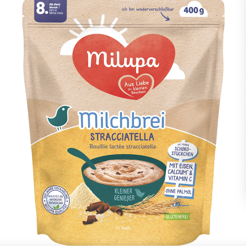 德国直邮 Milupa美乐宝谷物牛奶小麦米粉米糊 婴幼儿水果麦片400g