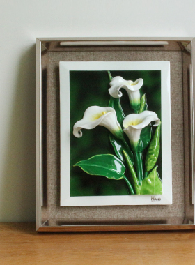 外贸出口欧式手绘陶瓷马蹄莲瓷板画客厅工作室高级会所装饰品壁画