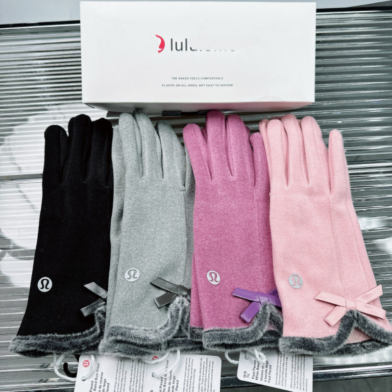 lu家手套露露德绒手套女士分指蝴蝶结触屏玩手机防寒手套跨境女