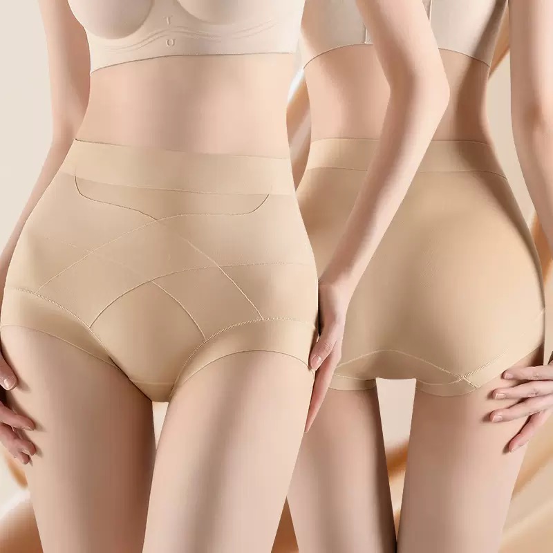粉底液隐形高腰内裤女舒适透气无痕薄款收腹提臀打底三角裤头