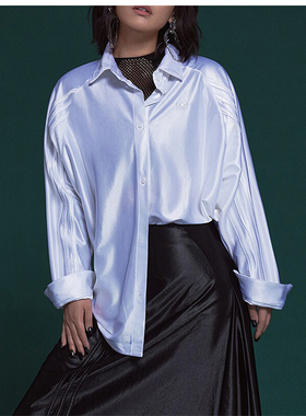 Adidas阿迪达斯正品三叶草女士运动休闲亮泽感缎面长袖衬衫IS4591