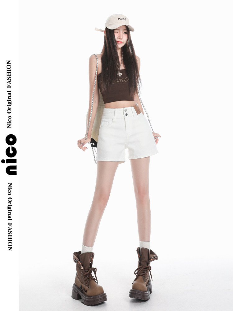 White Slim-Fit Denim Shorts for Women, Summer Thin Style, 2025 New Model, Plus Size, Loose and Slimming Shorts for Outerwear