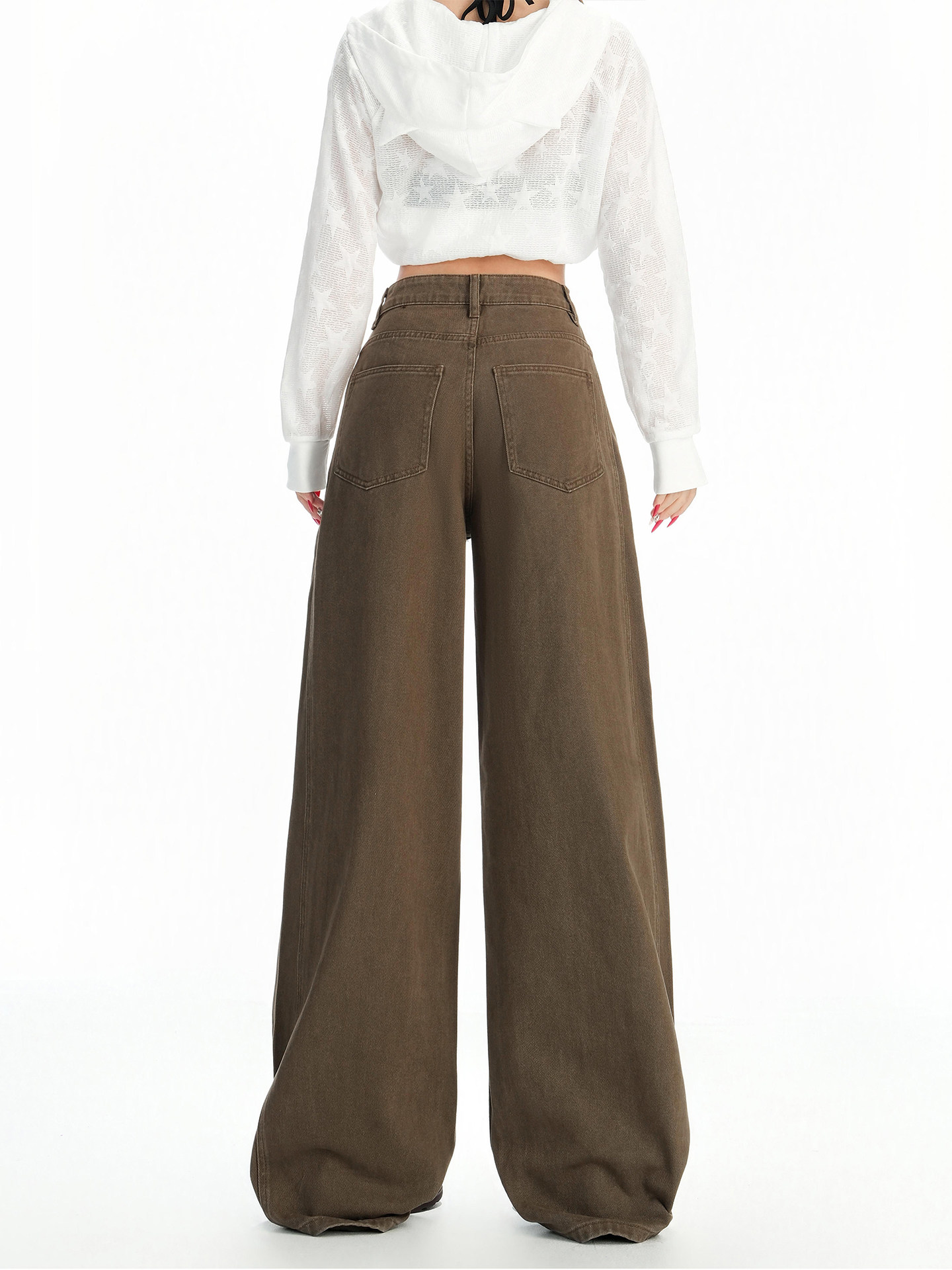 Melard Brown Coffee-Colored High-Waisted Wide-Leg Jeans for Women, Autumn 2025 New Style, Loose, Slimming, Drapey Straight-Leg Pants