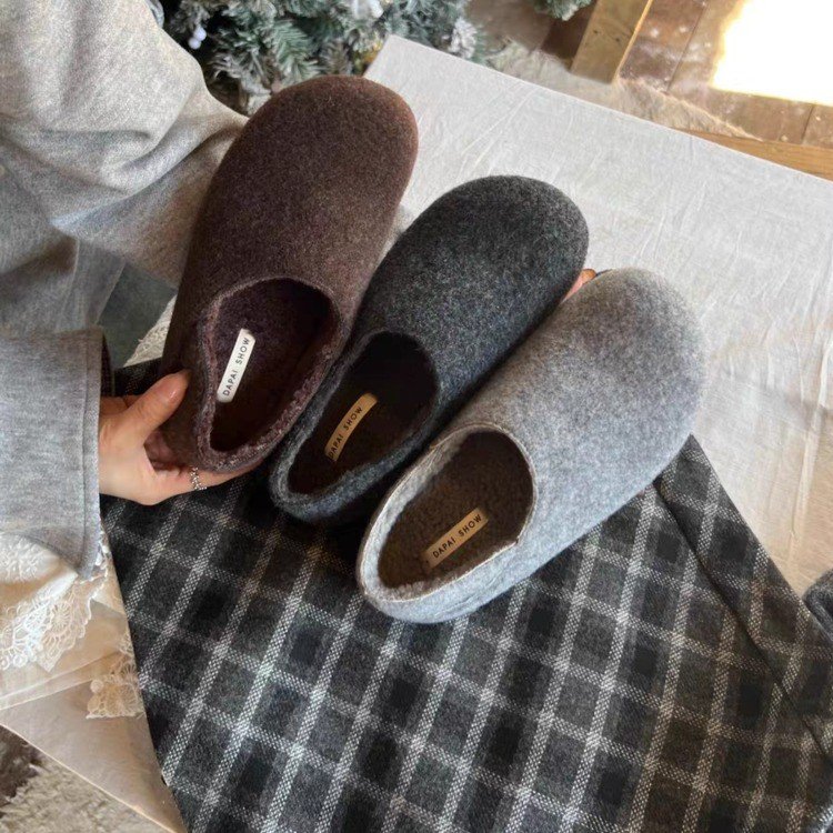 方叔厚底增高毛毛鞋女外穿2025新款秋冬加绒豆豆穆勒拖鞋保暖棉鞋