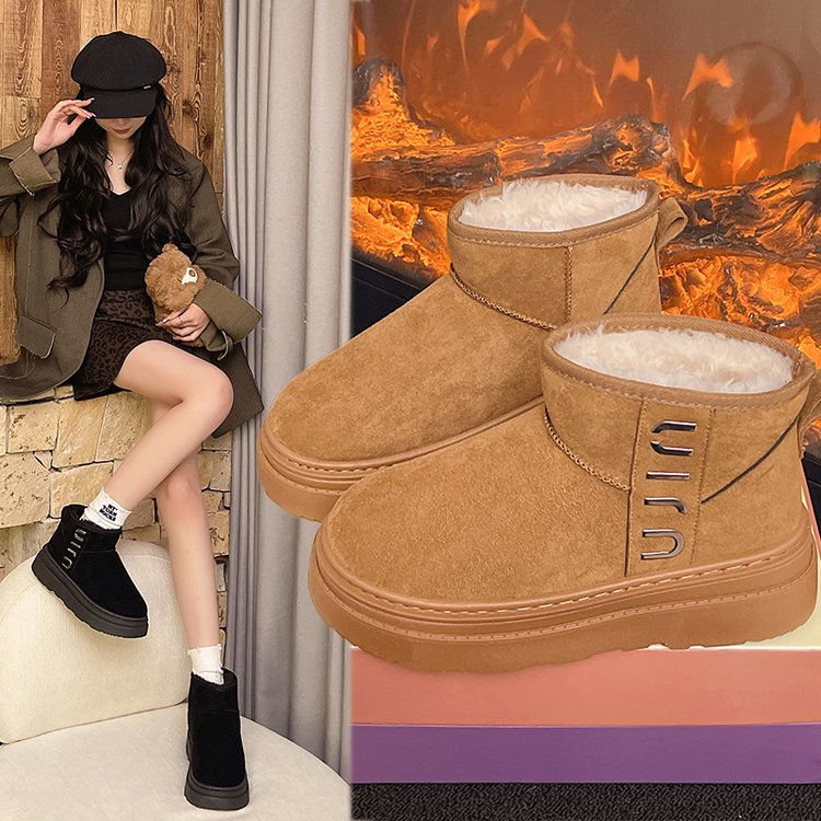 2025冬季新款雪地靴女加绒加厚保暖短筒东北棉鞋厚底防滑防水短靴