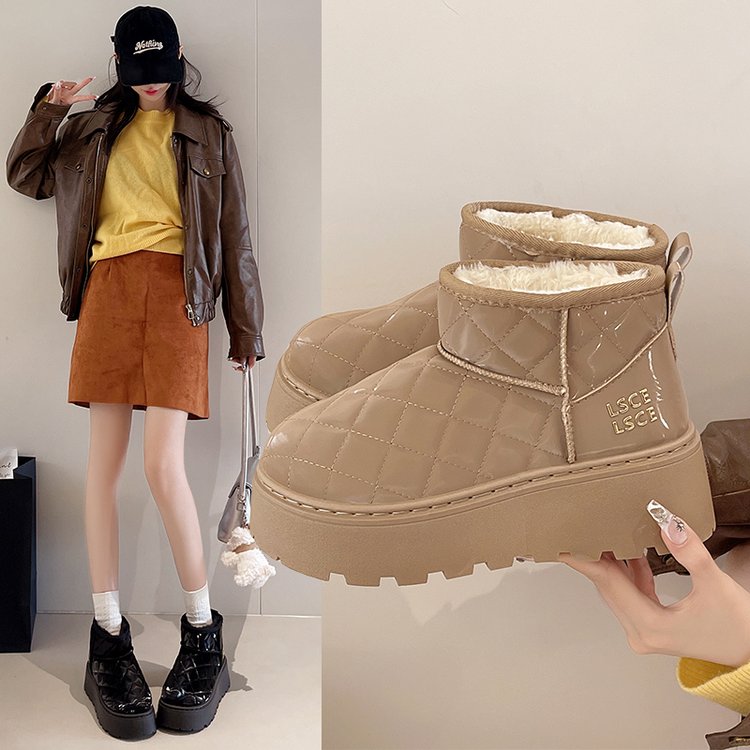 2025冬季新款套筒橡胶雪地靴冬季低跟(小于3cm)牛反绒磨