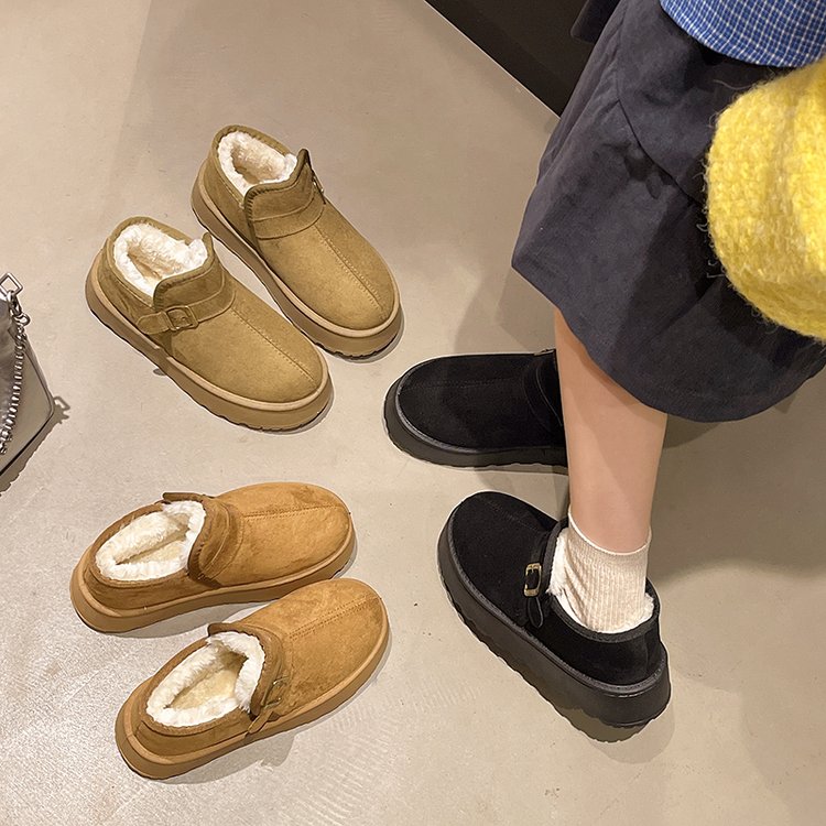 2025秋季新款人造短毛绒圆头橡胶2025年秋季平底雪地靴冬