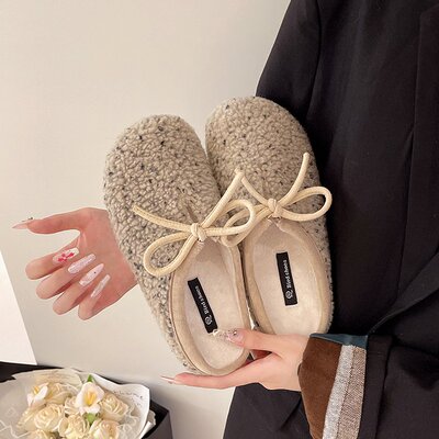羊羔绒毛毛拖鞋女秋冬外穿2025新款厚底包头半拖外出冬天室内棉拖