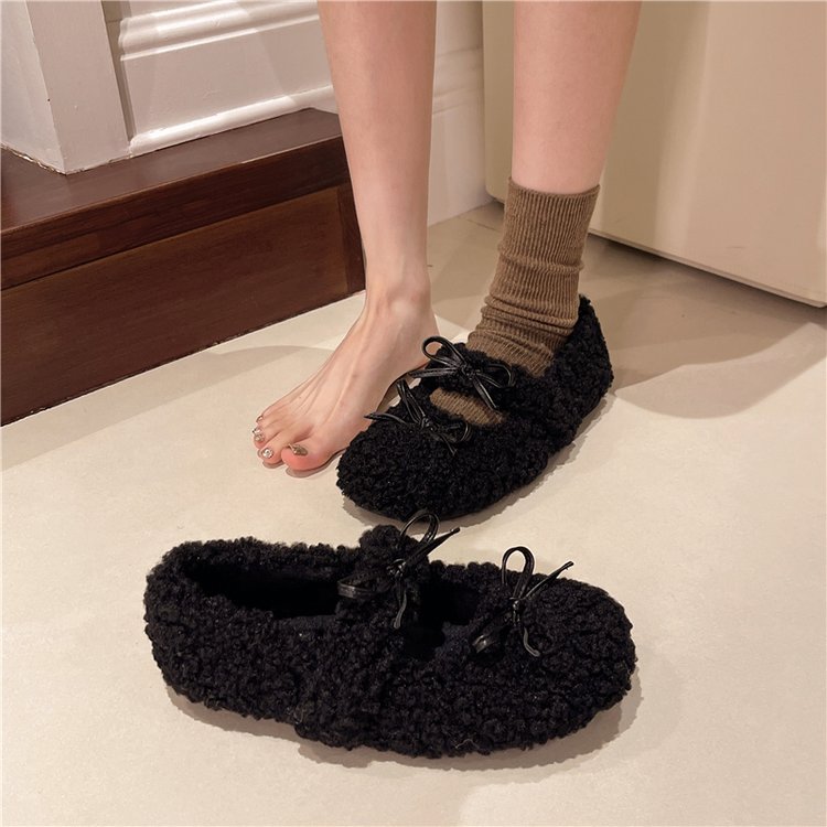 方叔厚底增高毛毛鞋女外穿2025新款秋冬加绒豆豆穆勒拖鞋保暖棉鞋
