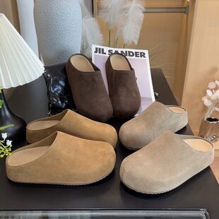 小个子内增高5CM~磨砂软皮勃肯鞋女季增高厚底包头穆勒半拖鞋外穿