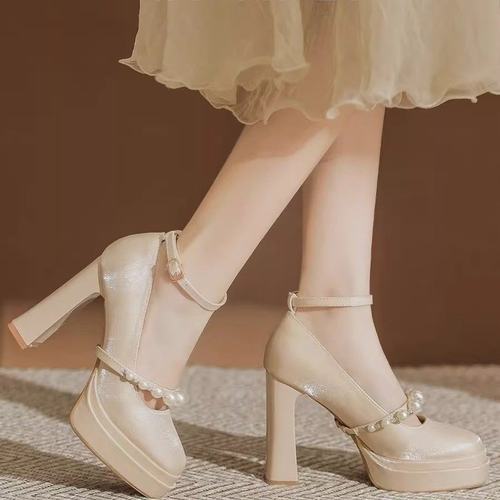 绝美玛丽珍高跟鞋女防水台18岁成人礼禾秀婚纱两穿新娘订婚鞋粗跟