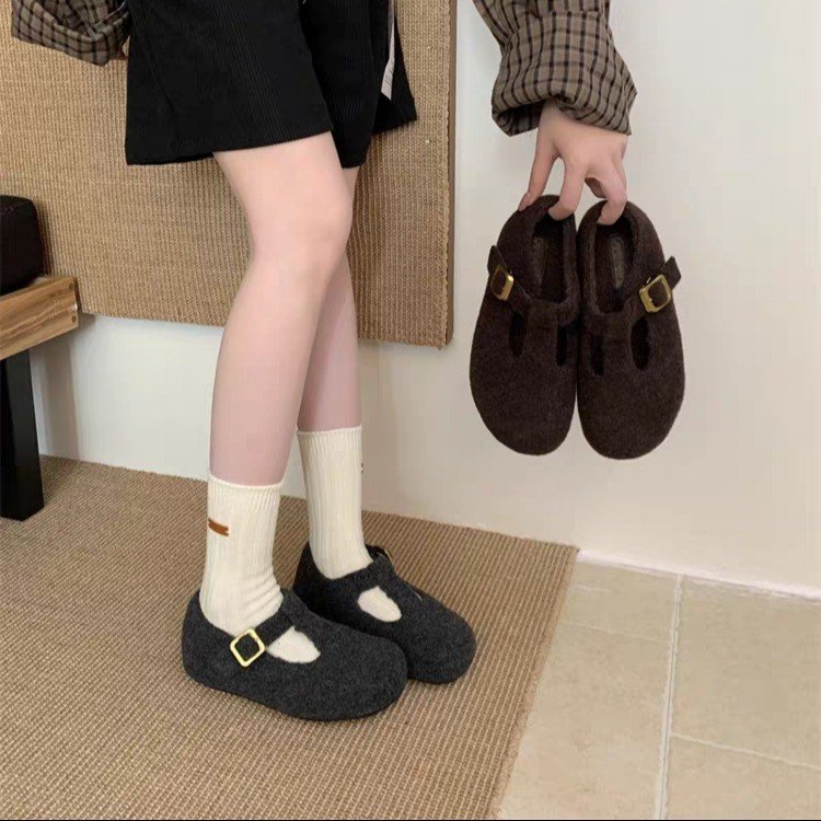 方叔厚底增高毛毛鞋女外穿2025新款秋冬加绒豆豆穆勒拖鞋保暖棉鞋