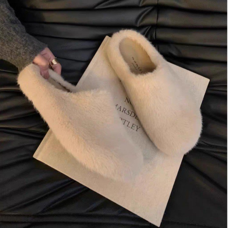 方叔厚底增高毛毛鞋女外穿2025新款秋冬加绒豆豆穆勒拖鞋保暖棉鞋