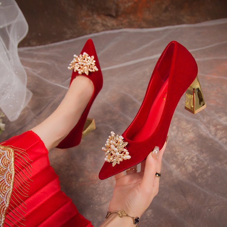 方叔2025春季新款浅口套脚单鞋绒面尖头2023年冬季橡胶高跟(