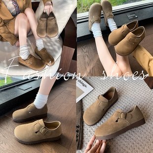 全包真皮勃肯鞋女2025新款秋冬加绒软底不累脚一脚蹬厚底博肯单鞋