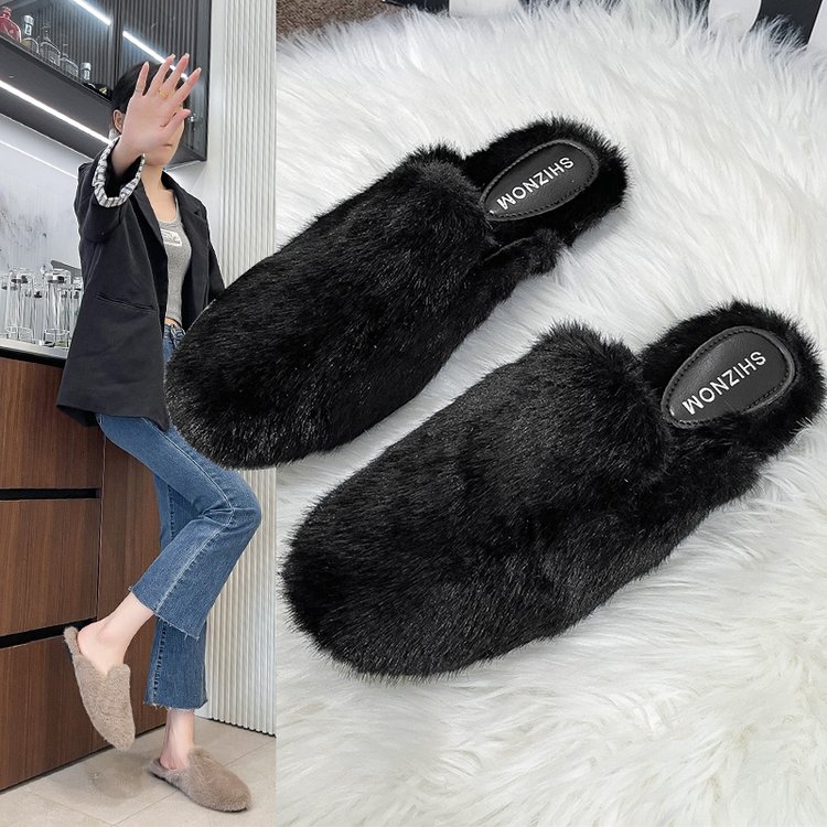 巨好看厚底加绒仙女风水貂懒人鞋女外穿2025新款秋冬天保暖棉拖鞋
