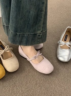 法式复古玛丽珍紫色温柔晚晚鞋女2026新款春秋银色芭蕾舞平底单鞋