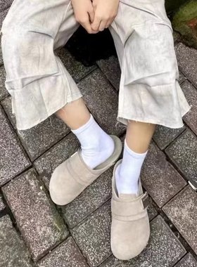 大码防水灰色勃肯鞋女春秋包头半拖鞋子情侣男士软木孕妇博肯单鞋