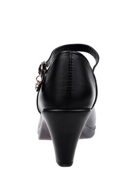 5cm静音工作鞋黑色女皮鞋粗跟4上班久站不累脚软底职业面试高跟鞋