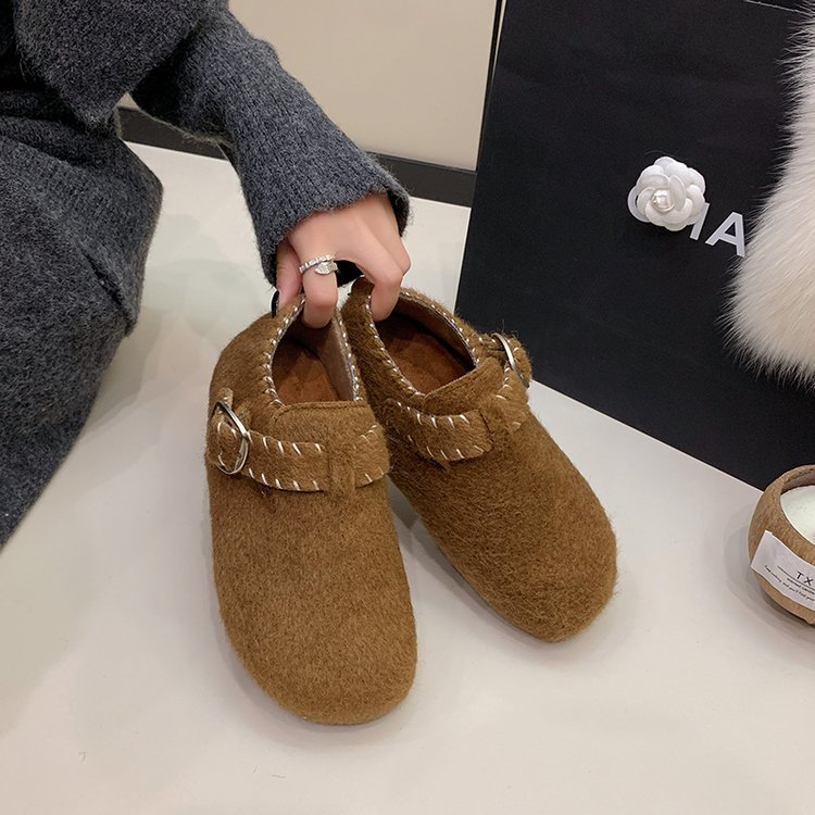 毛呢软底勃肯鞋女2025新款爆款秋冬女鞋内增高加绒保暖一脚蹬单鞋