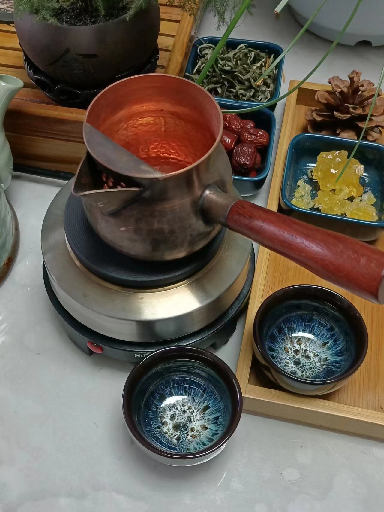 可调温烤枣配纯铜茶罐配杯整套