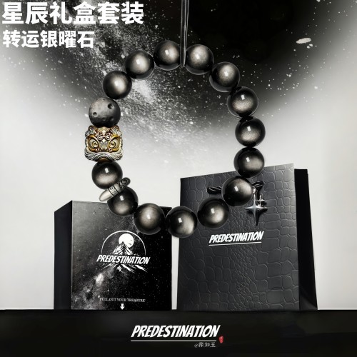 缘如玉轻奢银曜石手链男纯银醒狮手串招财高级感礼盒情侣七夕礼物