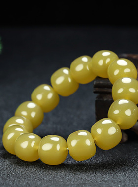 新疆和田玉黄玉手串米黄玉老型珠手链玉石桶珠珠子手串男女款手链