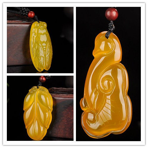 天然冰种黄玉髓人生如意大业有成一鸣惊人知了吊坠和田玉树叶挂件