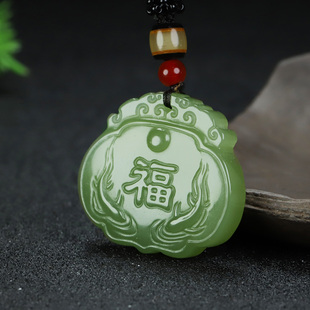 和田玉福字祥云玉锁吊坠新疆晴水双面莲花双鱼长命锁富贵有余挂件