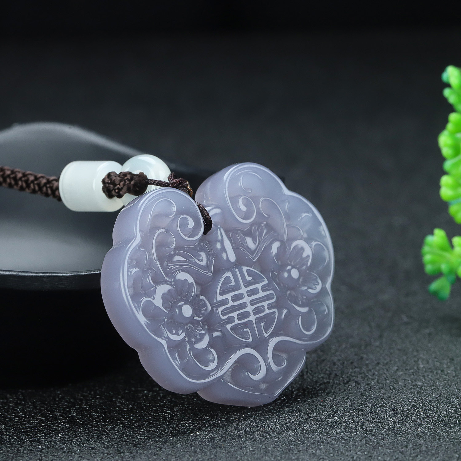 新疆和田玉烟紫花开富贵吉祥如意锁挂件玉佩玉石福寿梅花锁吊坠