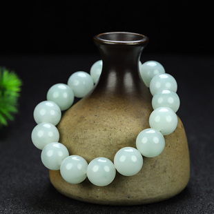 天然和田玉手串新疆玉飘翠色圆珠手串手链玉石珠子手串晴水手链