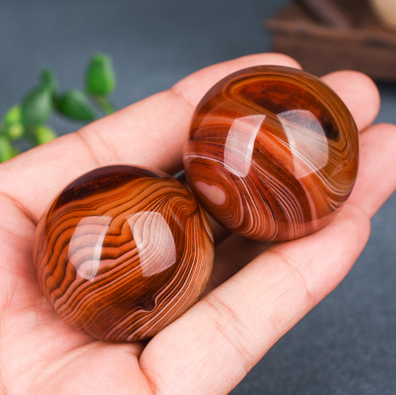 天然缠丝玛瑙手球一对和田玉运动保健身球天然纹路蚕丝玛瑙球摆件