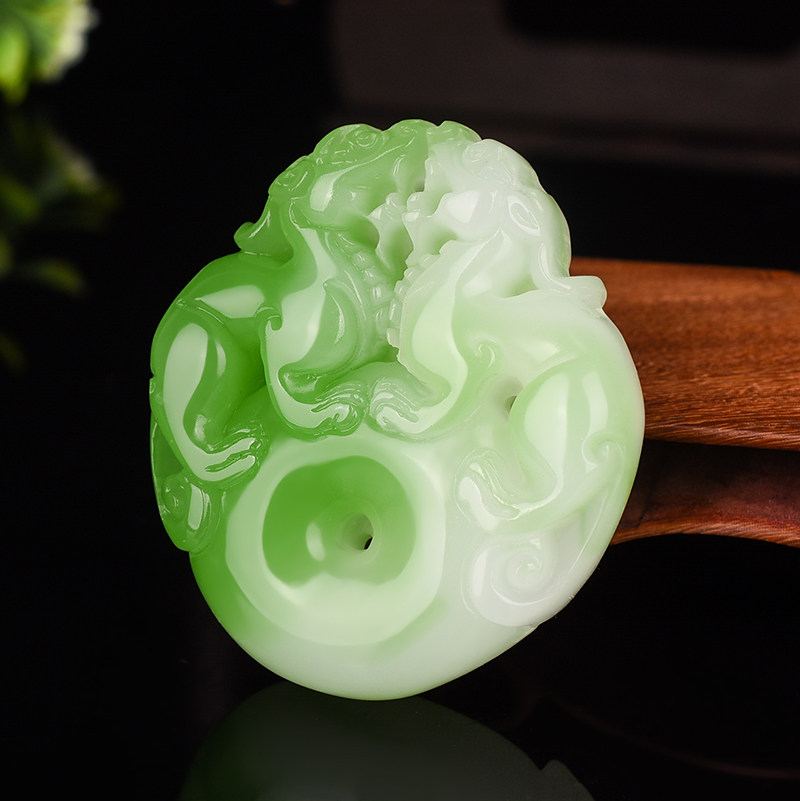 和田玉平安扣貔貅挂件玉坠项链翡翠绿玉貔貅吊坠玉佩男女款双貔貅