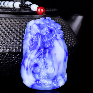 新疆和田玉花开富贵吊坠男女彩玉青花玉平平安安花瓶挂件玉坠玉佩