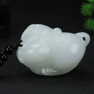 新疆和田玉白玉飞马手把件天然玉石一马当先原石手玩件玉马小摆件