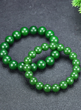 天然和田玉碧玉手串新疆玉菠菜绿圆珠手链玉石珠子手串男女款手链