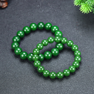 天然和田玉碧玉手串新疆玉菠菜绿圆珠手链玉石珠子手串男女款手链