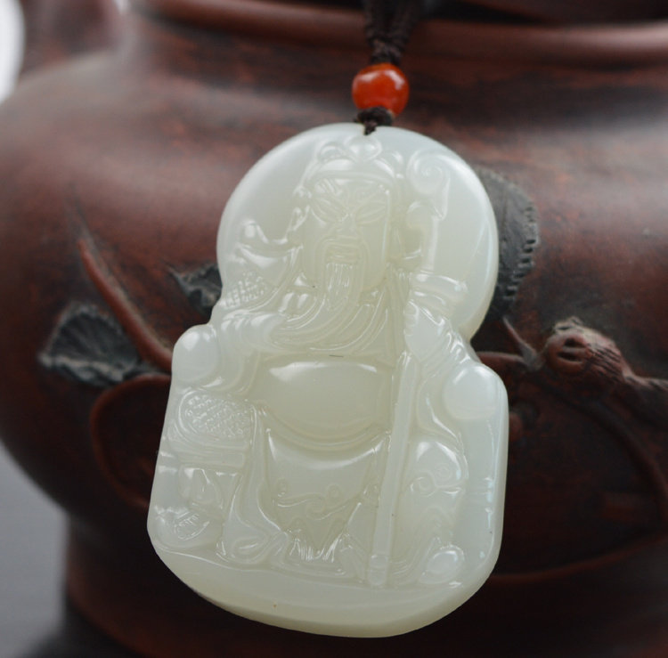 正品新疆和田玉玉关公挂件羊脂白玉关公玉坠籽料玉吊坠男款带链子