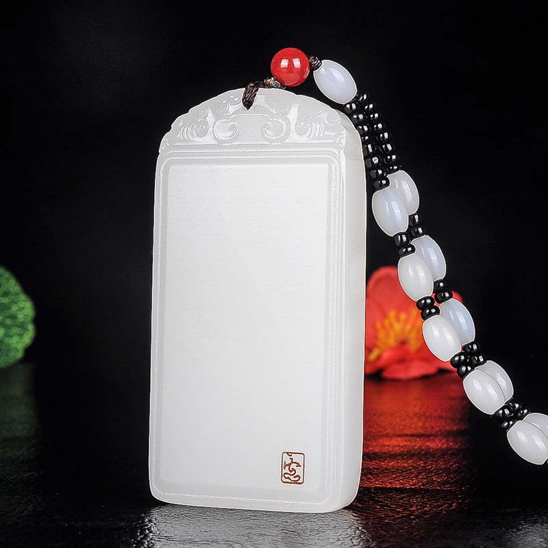 新疆和田玉平安无事牌挂件白玉平安牌玉佩吊坠玉坠男女款项链玉牌