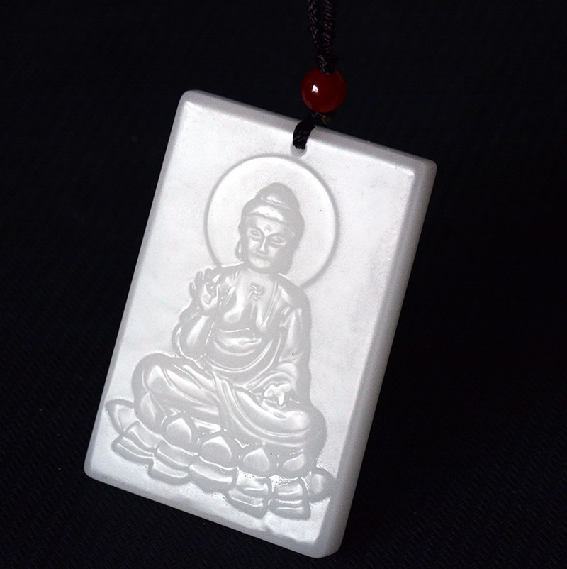 新疆和田玉大日如来牌子 白玉大日如来佛祖挂件吊坠 男女款玉牌