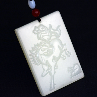 新疆和田玉籽料生肖马猴子吊坠 白玉马上封侯玉佩玉牌平安无事牌