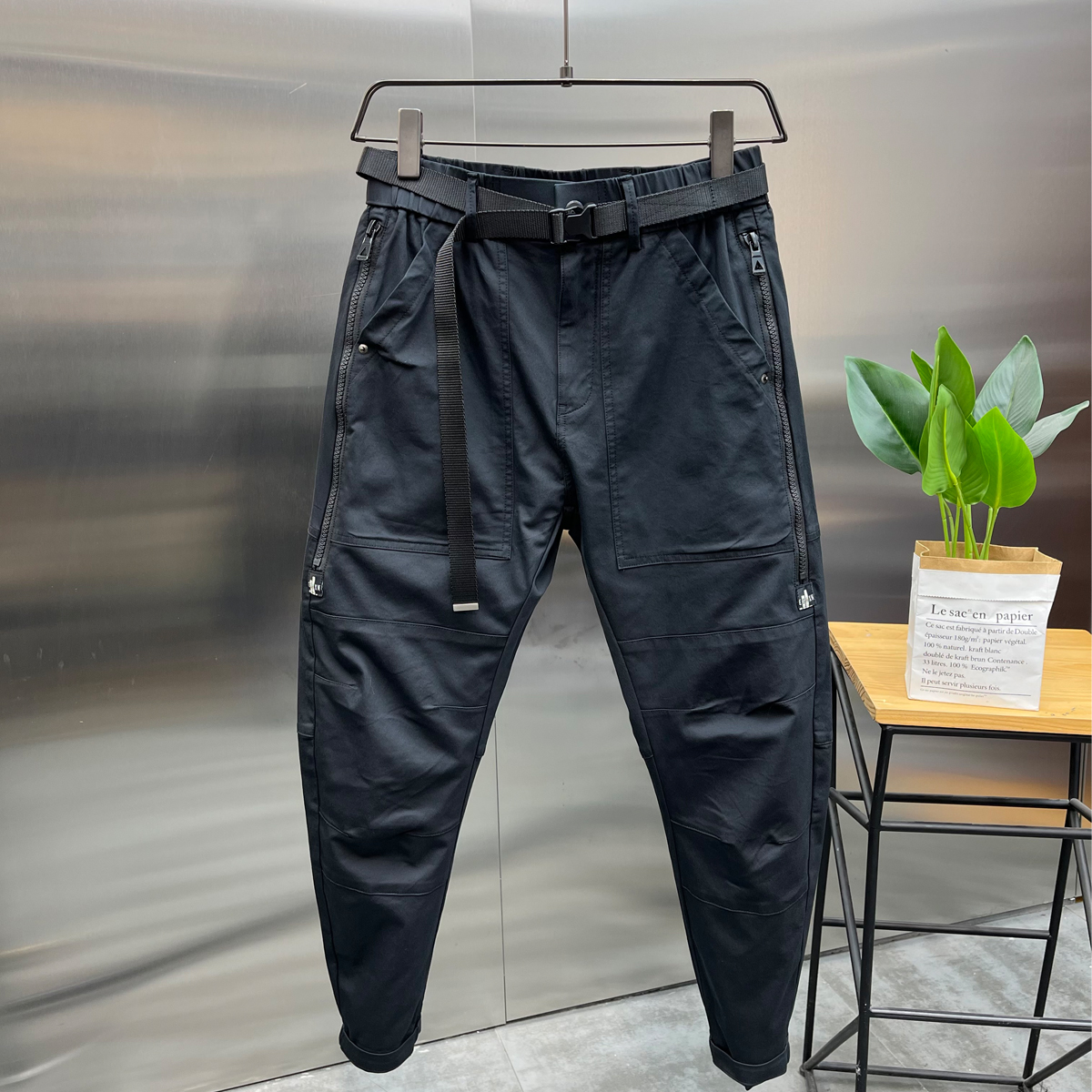 高端军旅风九分宽松弯刀工装裤男