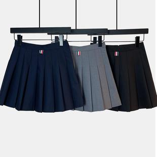 西装 裙女春秋 料TB灰色百褶裙A字高腰显瘦百搭短裙藏青色半身裙裤