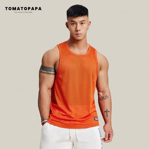 TOMATOPAPA运动背心男夏季透气网面宽松无袖健身马甲