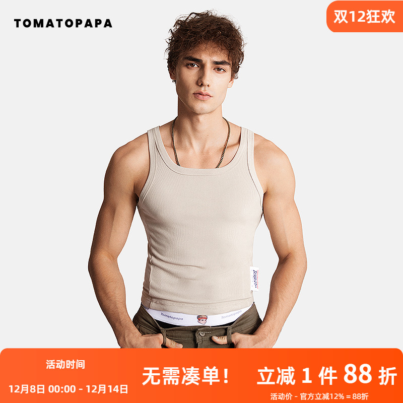 TOMATOPAPA背心短款螺纹高弹百搭跑步健身运动青年情侣训练服上衣