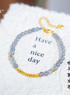 璞佐强保色天然蓝光拉长石蹦迪珠手链轻奢小众灰月光石圆珠手串女