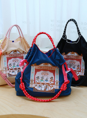 新款日系卡通防水尼龙环保袋万针刺绣时尚百搭通勤大容量单肩包女