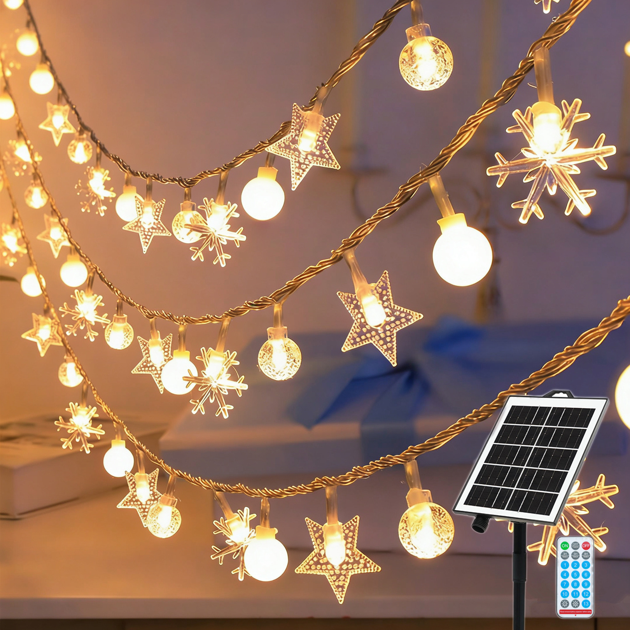 太阳能灯串户外露营帐篷圣诞氛围装饰星星灯带led新年彩灯小夜灯