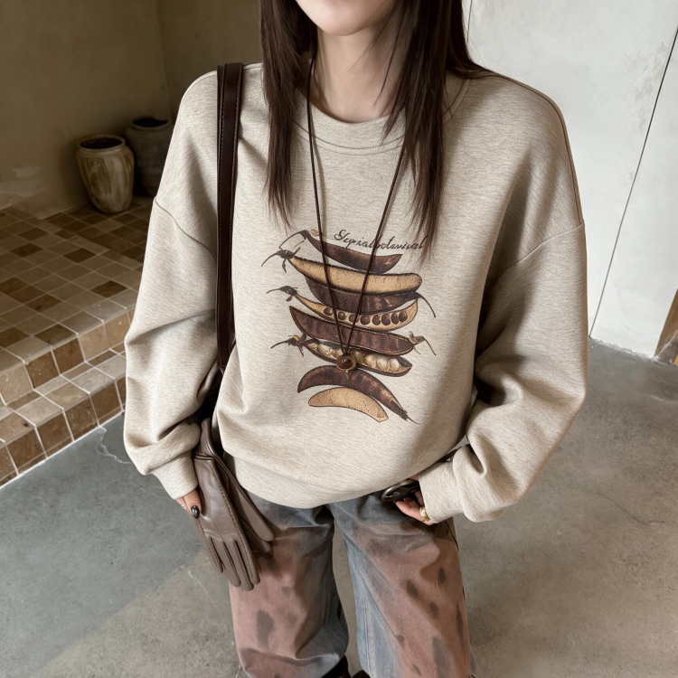 ZW卓娃正品豆角印花短款卫衣女早秋宽松圆领小个子套头上衣35092图片