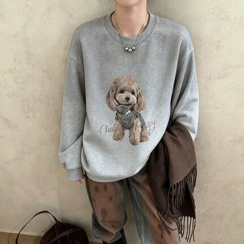 ZW卓娃正品复古做旧小狗印花女秋冬新磨毛加绒休闲百搭卫衣35068